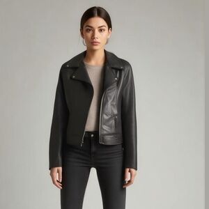 NWT Vince Camuto Asymmetric Zip Faux Leather Moto Jacket L Black